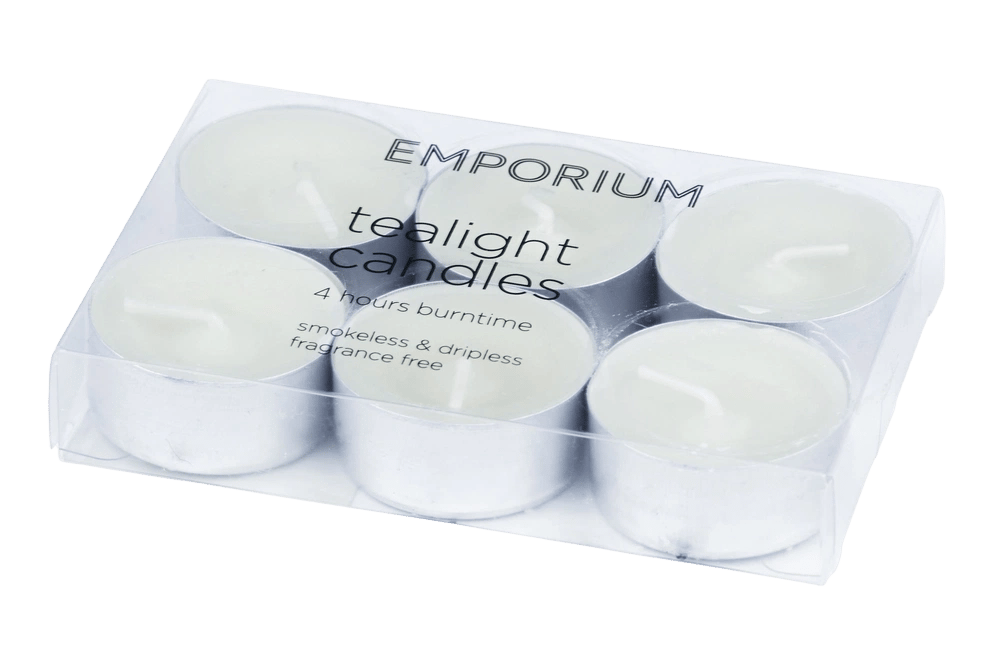 Emporium Tealight Candles, Set of 6 (White) - 4x4x1.5cm by Emporium - ISBN: 9341222475643