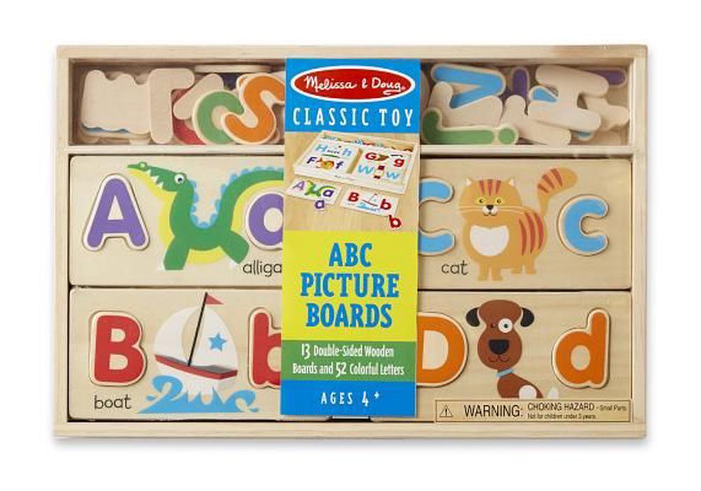 Melissa & Doug ABC Picture Boards - Educational Toy With 13 Double-Sided Wooden Boards and 52 Letters, 0000772097864