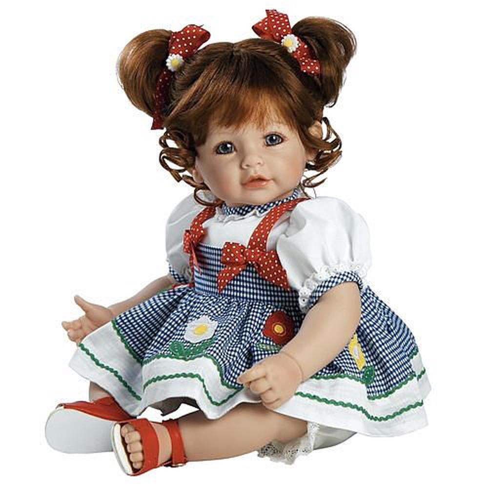 baby doll with red hair and blue eyes