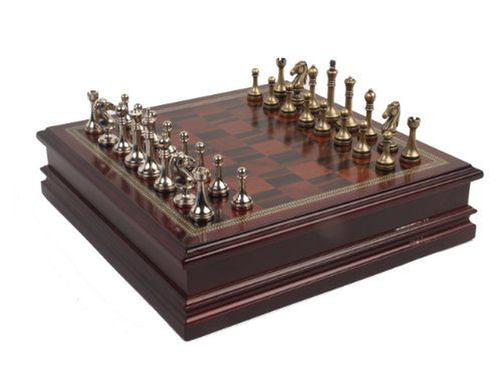 Classic Game Collection Metal Chess Set With Deluxe Wood Board and Storage - 2.5" King, 0025766009852