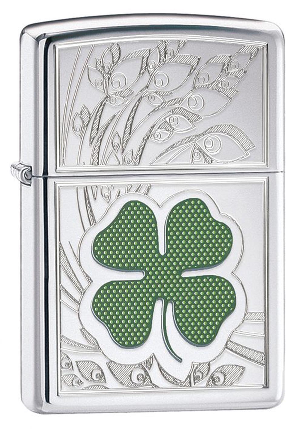 Zippo High Polish Chrome Lighter (Lucky Four Clover), 0041689246990