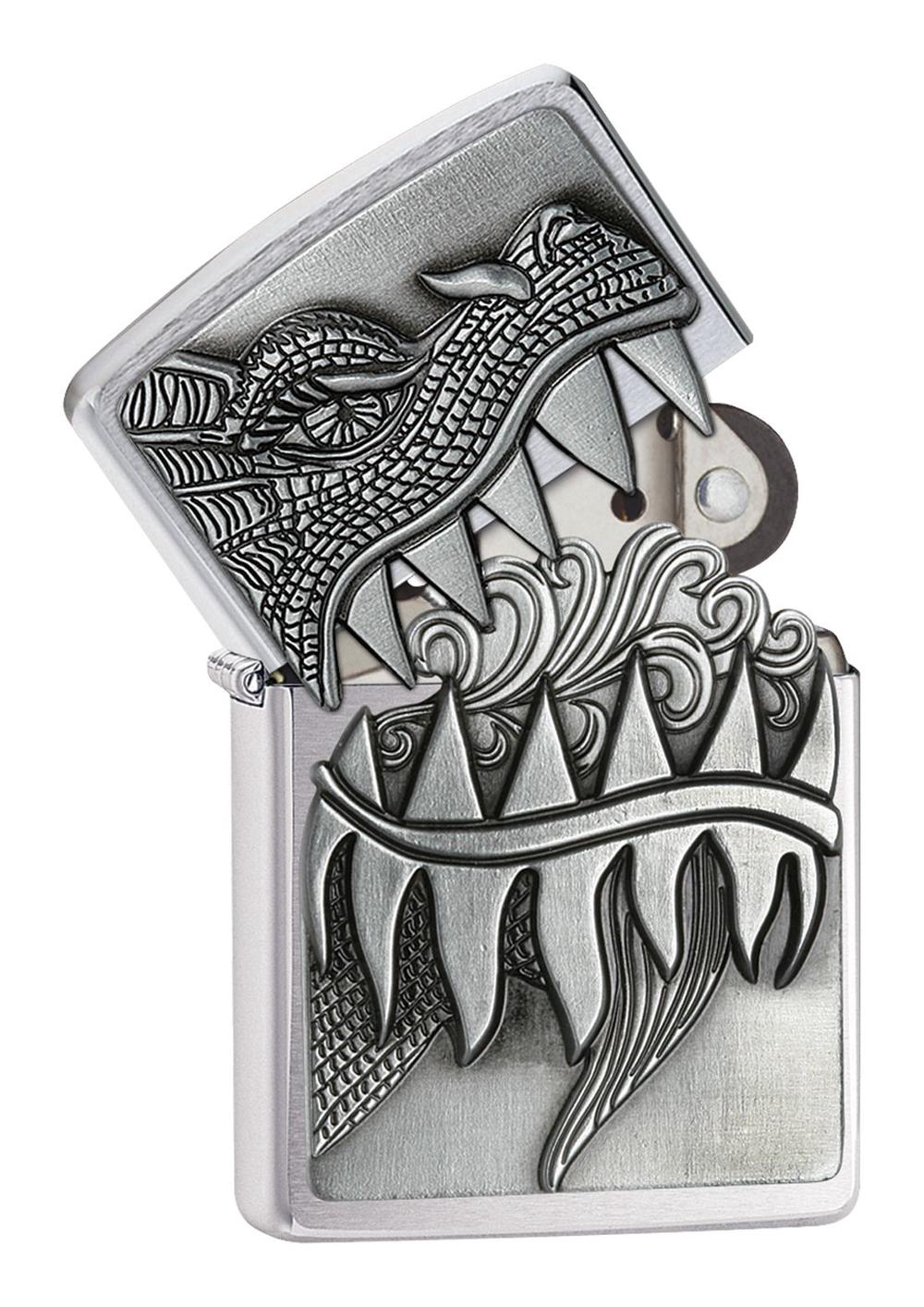 Zippo Brushed Chrome Lighter (Fire Breathing Dragon) Buy online at