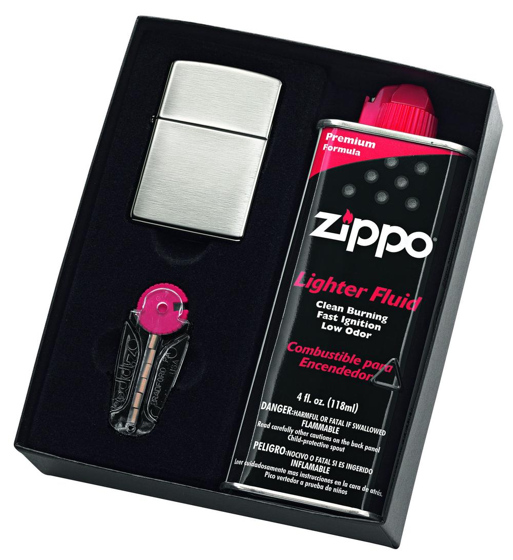 Zippo Brushed Chrome Lighter With Fluid And Flints Buy online at The Nile