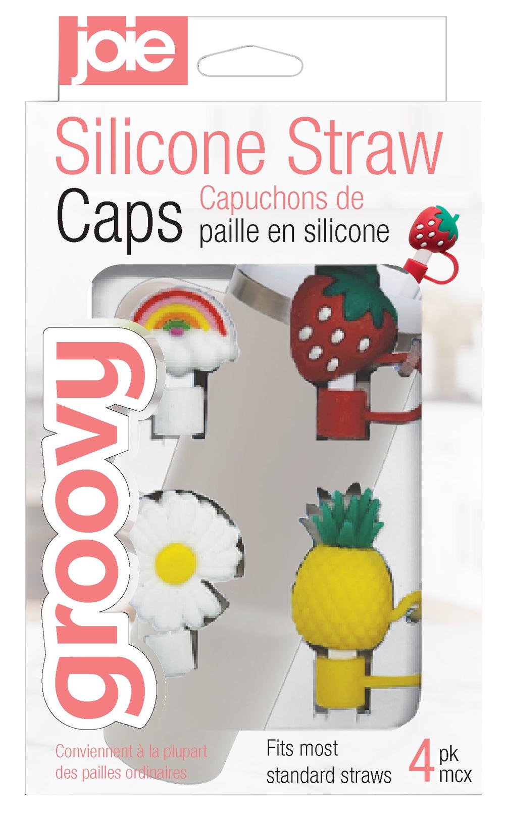 Joie Groovy Silicone Straw Caps, 4 Pack (Gold/yellow/black/grey) - 12.5x10x1cm, 0067742972903