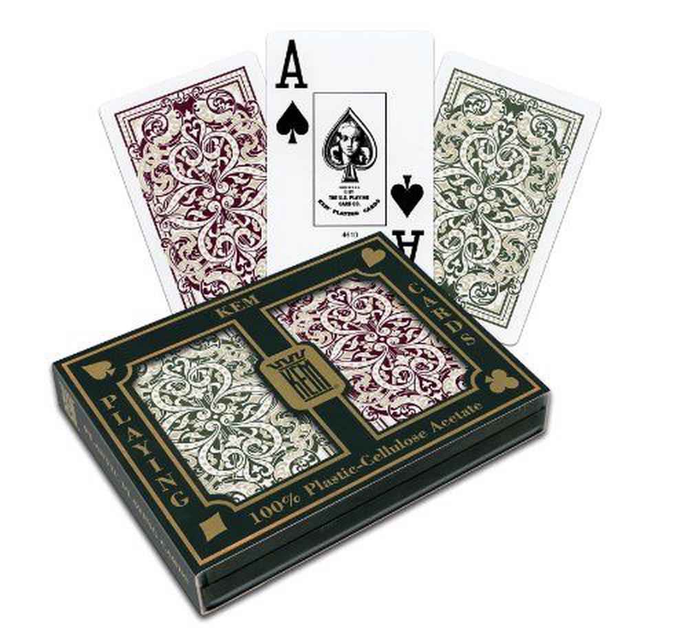 Kem Playing Cards KEM Jacquard Green and Burgundy, Bridge Size -Jumbo ...