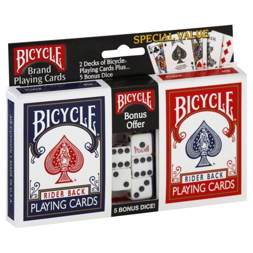 Bicycle Standard Index Playing Cards With 5 Count Dice, 2 Pack 