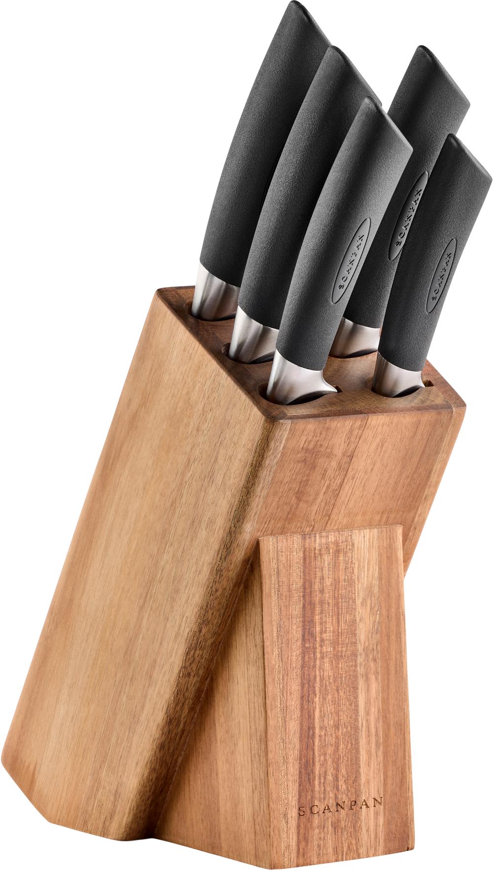 Scanpan Sax Knives Block Set With Sharpening, 6 Piece (Acacia), 0083421210081