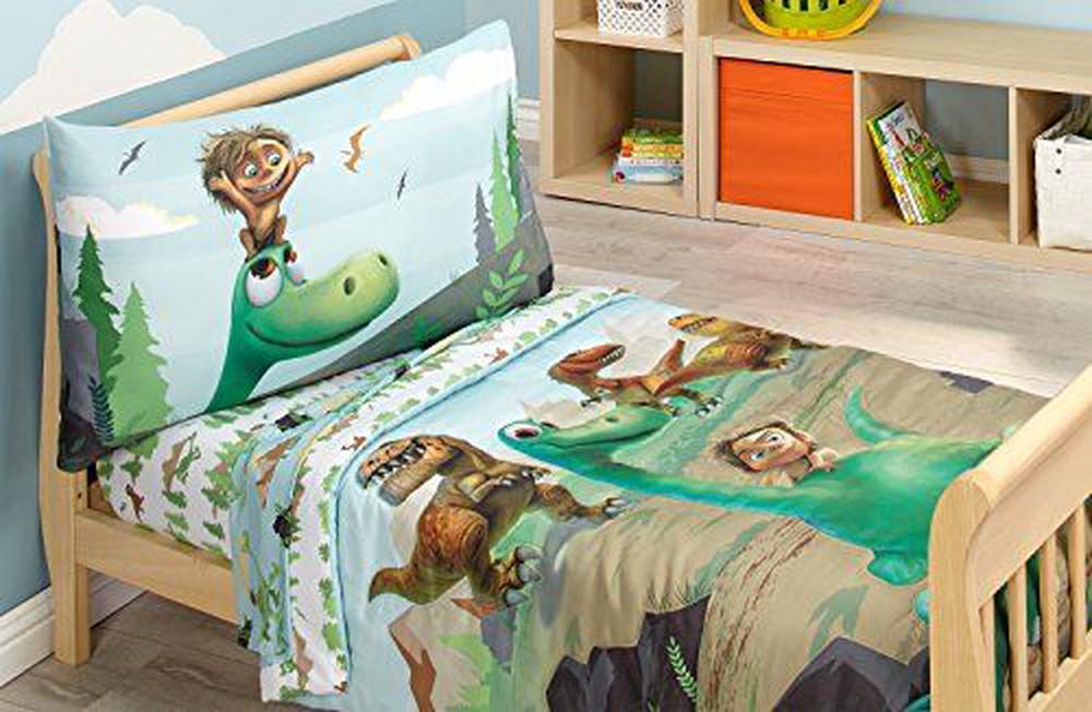 Disney Good Dino Arlo /& Friends 4 Piece Toddler Bed Set Tan Blue Green