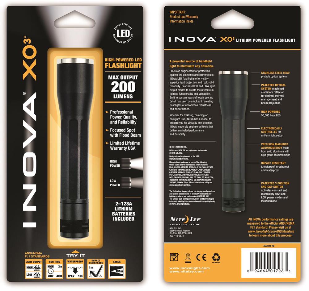 Inova XO3 Dual Mode Flashlight (Black), 0094664017283