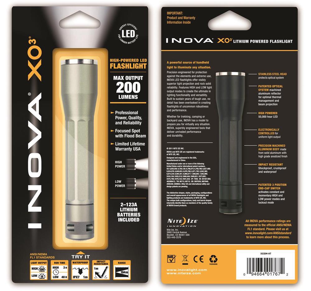 Inova XO3 Dual Mode Flashlight (Titanium), 0094664017672