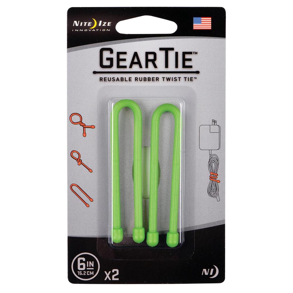 Nite Ize Gear Tie Reusable Rubber Twist Tie, Pack of 2 (Lime) - 6 inches by Nite Ize - ISBN: 0094664018112