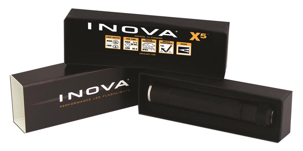 Inova X5 Dual Mode 5 White LED Flashlight in Gift Box (Black), 0094664018815
