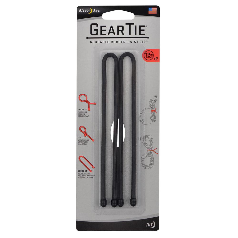 Gear Tie Reusable Rubber Twist Tie, Pack of 2 (Black) - 12 inches, 0094664019669