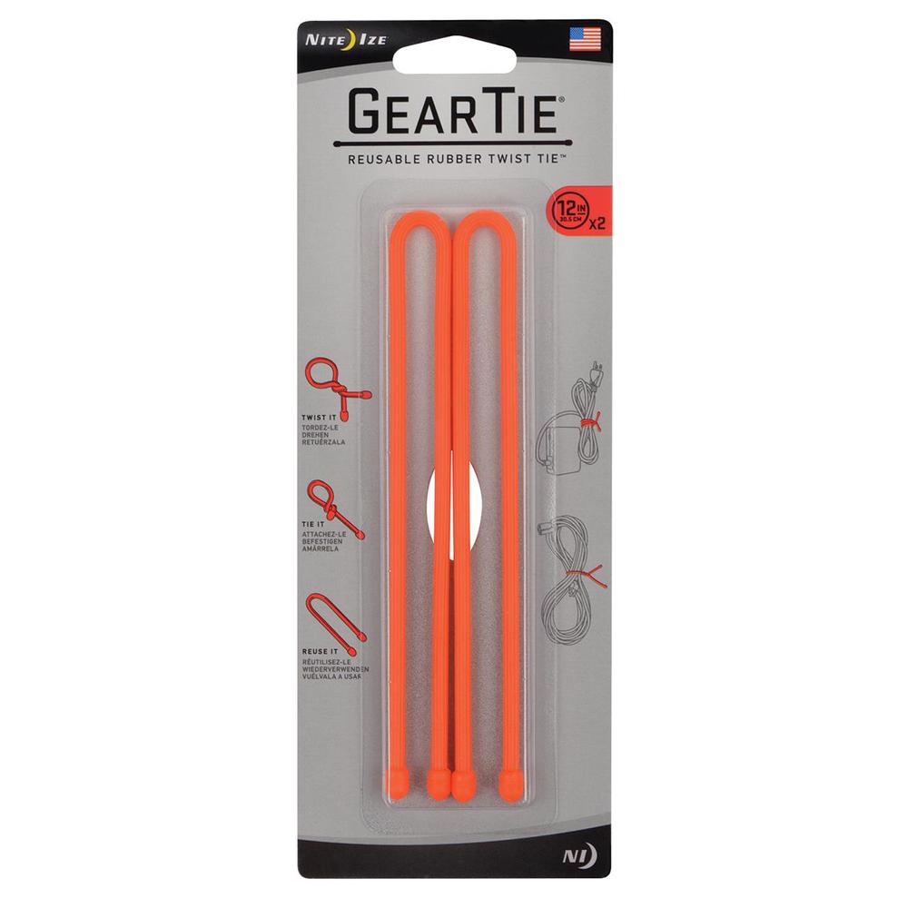 Nite Ize Gear Tie Reusable Rubber Twist Tie, Pack of 2 (Orange) - 12 inches, 0094664019737