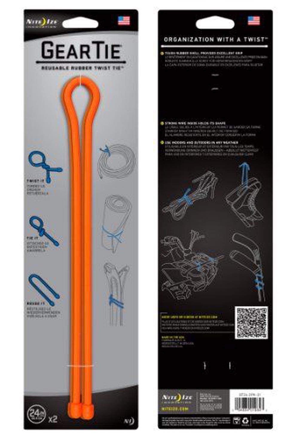 Gear Tie Reusable 24-Inch Rubber Twist Tie, 2-Pack (Bright Orange), 0094664019843