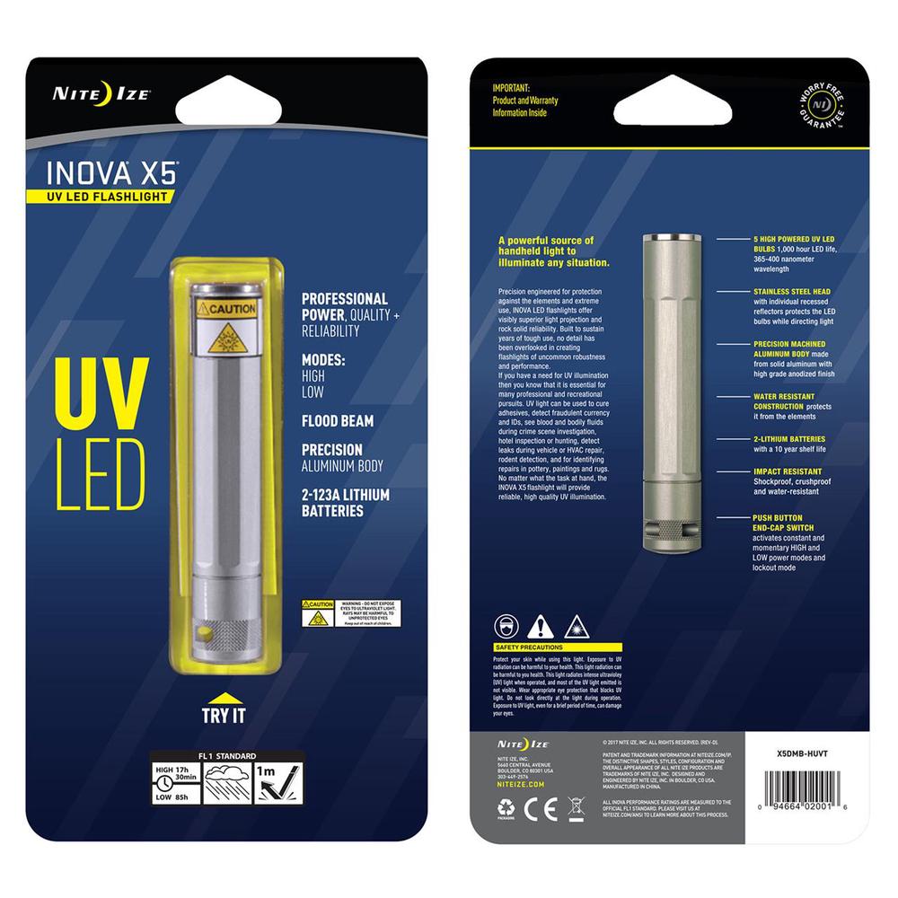 Inova X5 Ultraviolet LED Flashlight (Titanium), 0094664020016