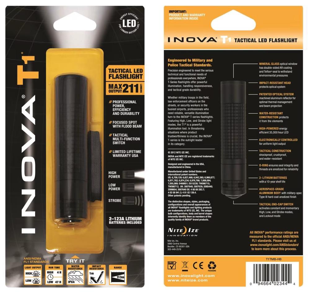 T1 Lithium Powered LED Flashlight, 0094664023444