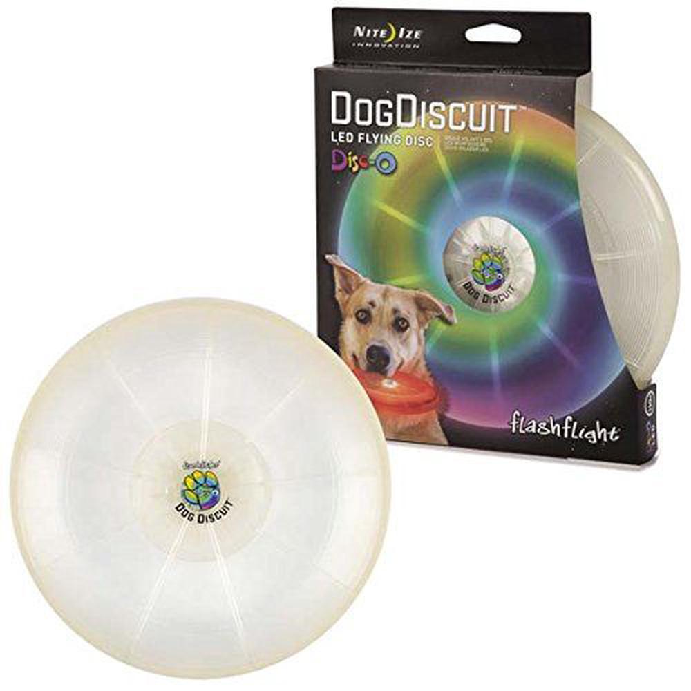 Nite Ize Flashflight LED Dog Discuit - Best Dog Flying Disc For All Hours of Play - With Long-Lasting LED Light, 1-Pack Multi-Colored Disc-O, 0094664028210