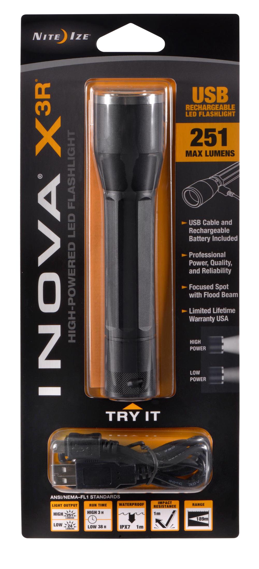 Nite Ize Inova X3R USB Rechargeable Flashlight (Black), 0094664031142