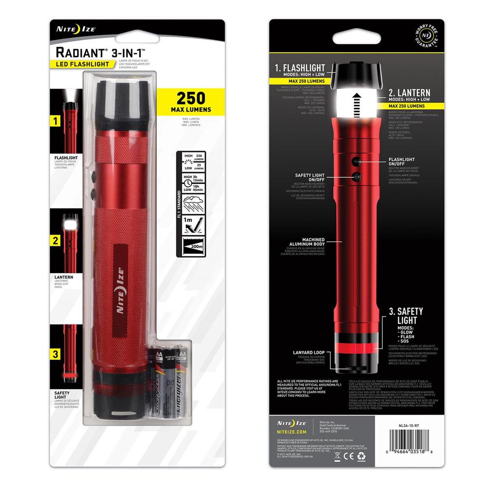 Radiant 3-in-1 LED Flashlight (Red), 0094664035188