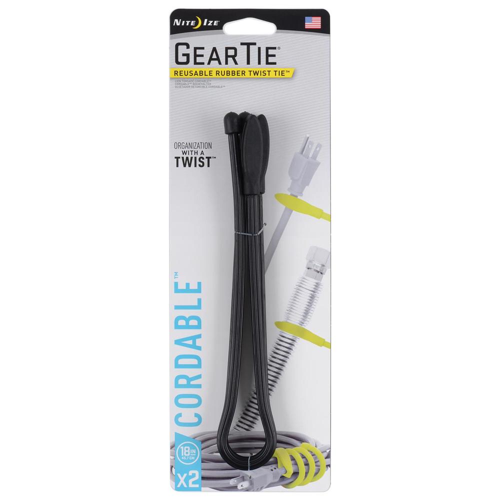 Nite Ize Gear Tie Cord-Twist Tie, Pack of 2 (Black) - 18 inches, 0094664040182