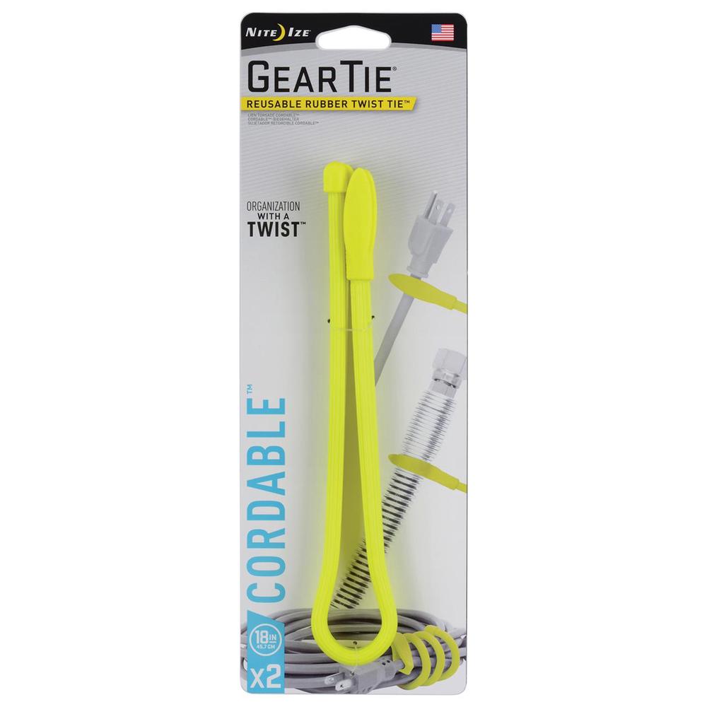Nite Ize Gear Tie Cord-Twist Tie, Pack of 2 (Neon Yellow) - 18 inches, 0094664040199