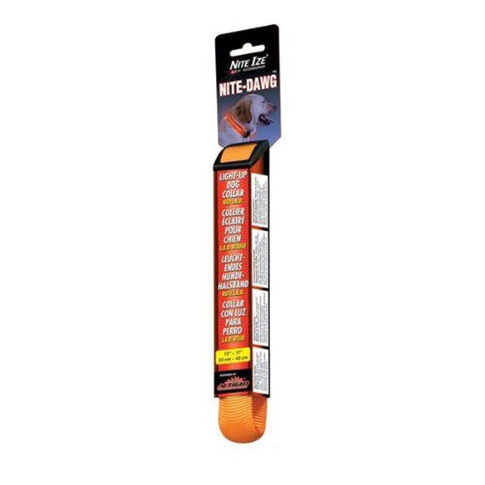 Nite Ize NND-03-19S Nite Dawg Light Up Dog Collar, Red Led Orange Webbing, Small, 0094664296671