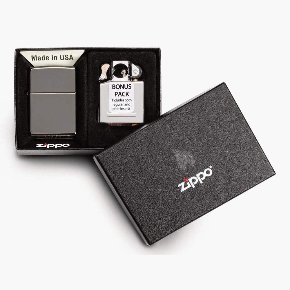Zippo Black Ice Finish Lighter And Pipe Insert, 0191693076585