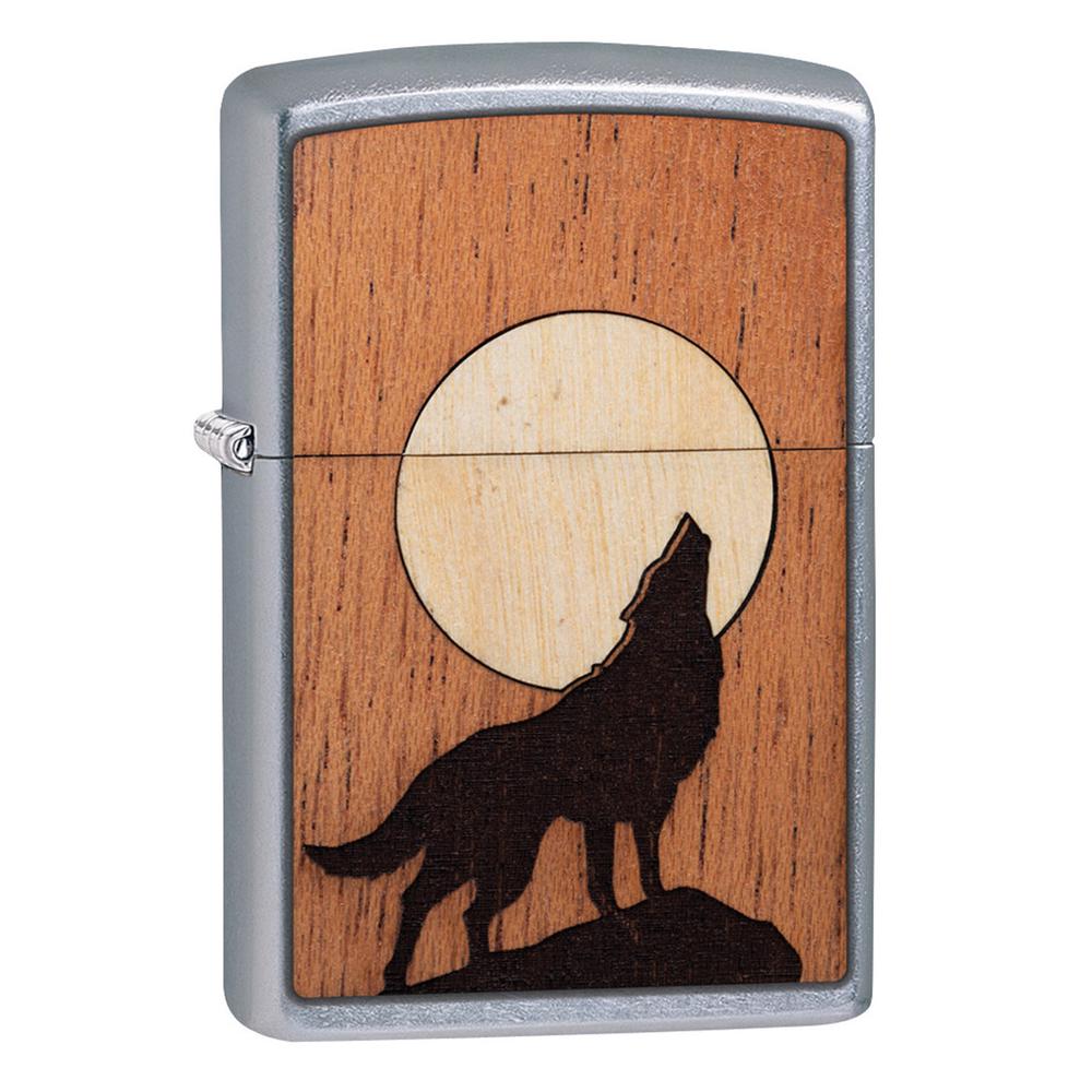 Zippo Woodchuck Wolf With Moon Inlay Lighter, 0191693114454