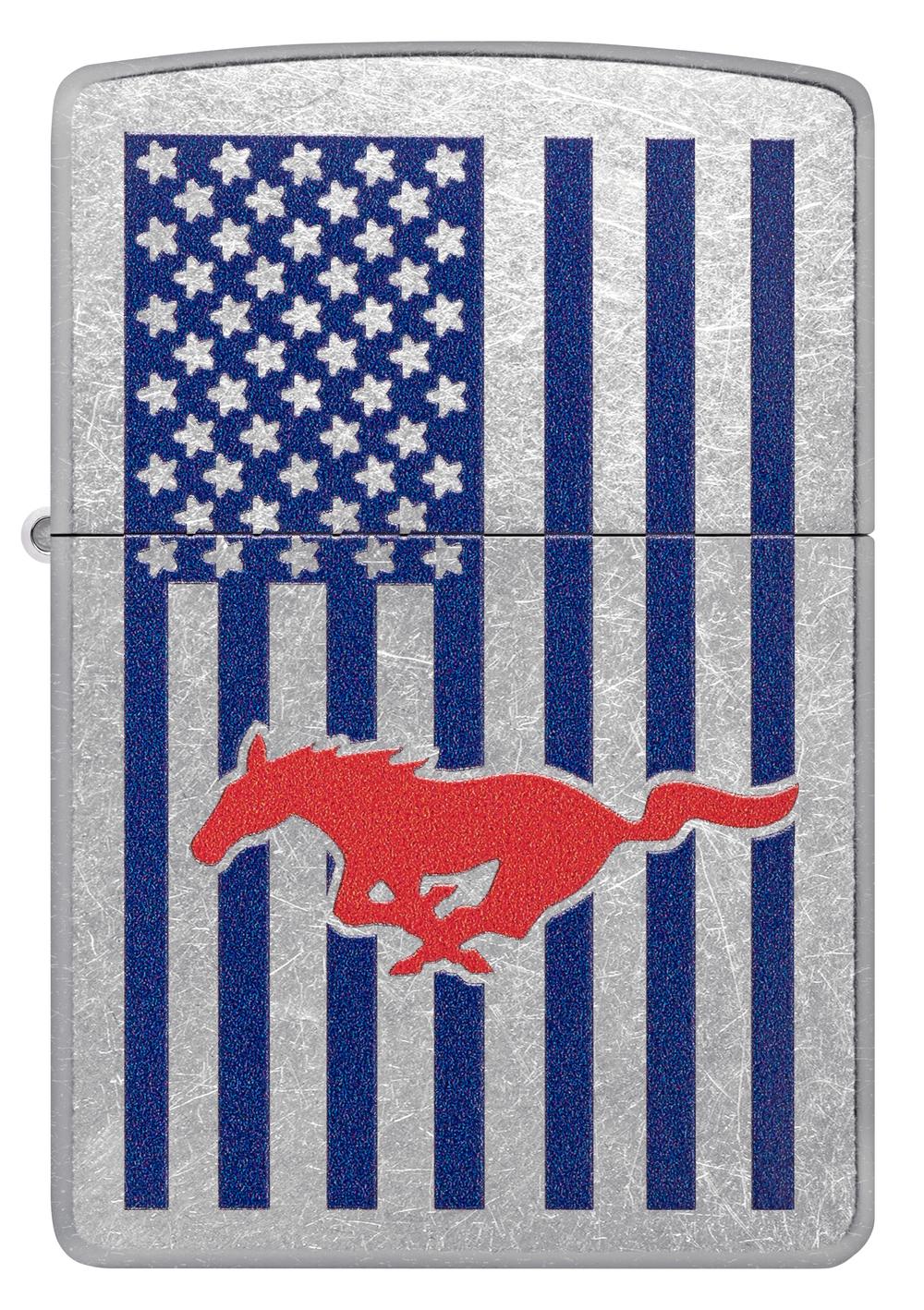 Zippo Ford Mustang Flag Street Chrome Lighter, 0191693549393