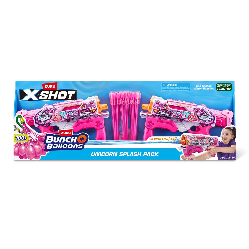 Zuru Xshot Unicorn Hyperload Fast Fill, 2 Pack with 3 Pack of Bunch o Balloons, 0193052058829