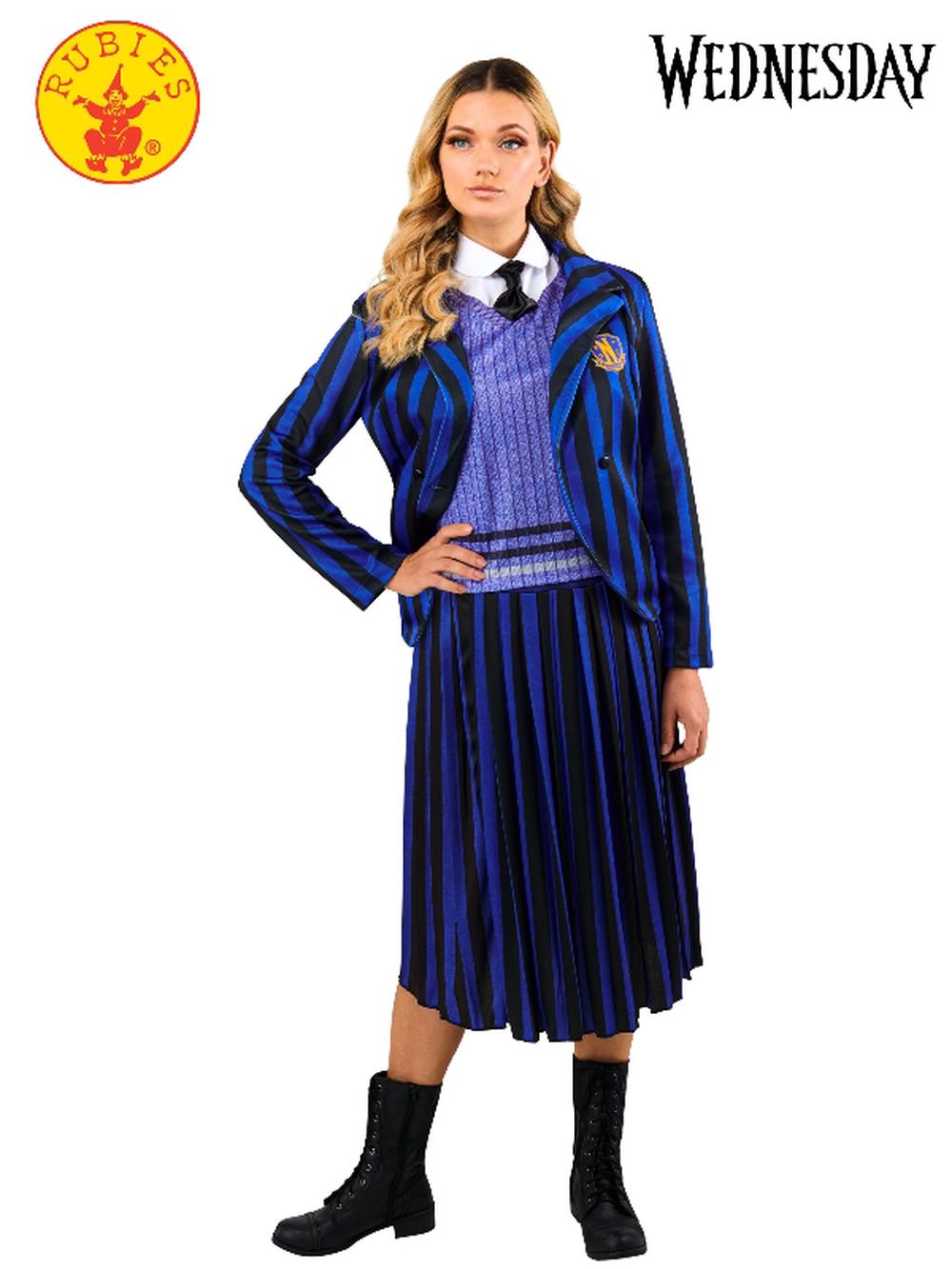 Netflix Wednesday: Nevermore Adult Academy Uniform Costume (Blue), 0195884046180