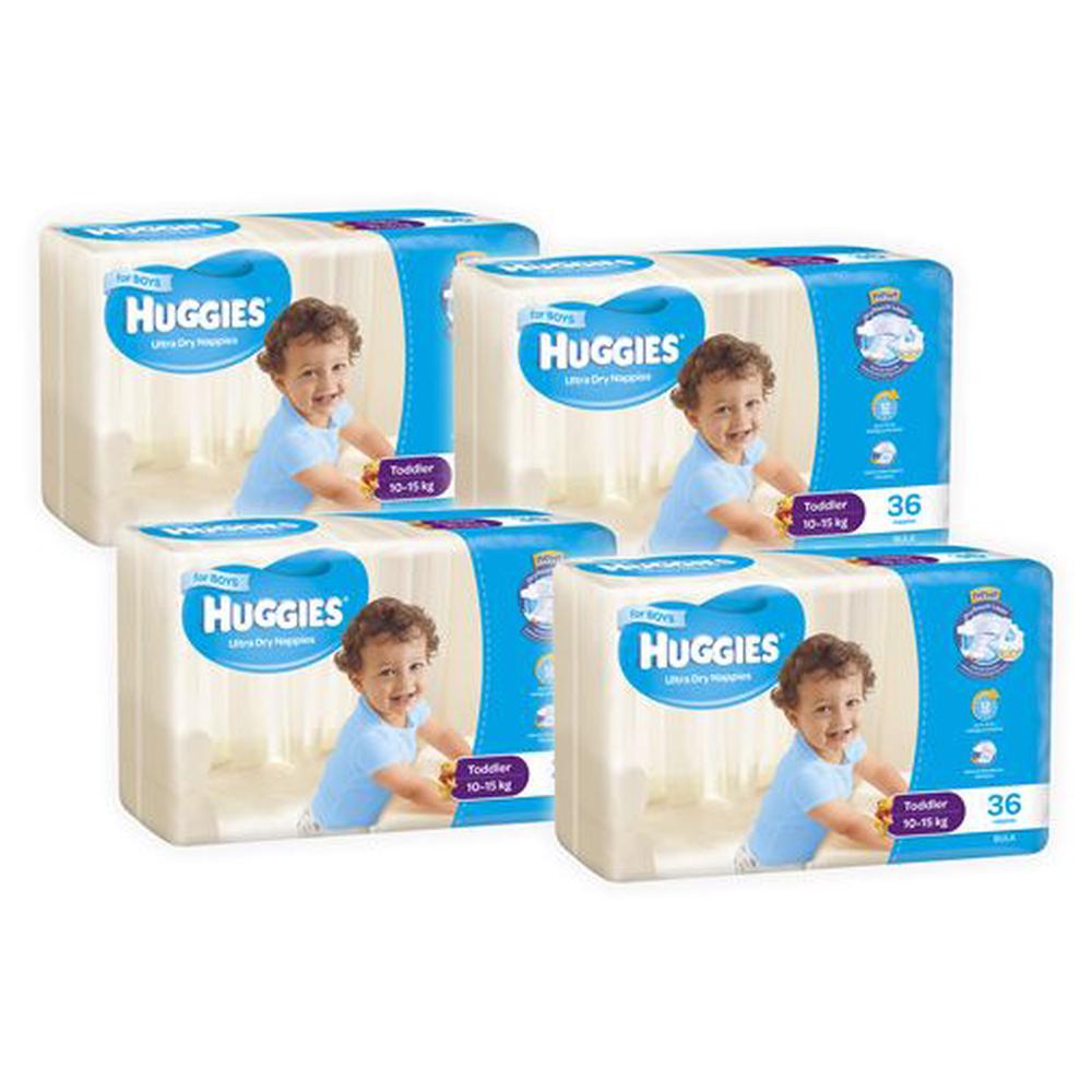 Huggies Ultra Dry Boys Nappies, 144 Pack Toddler Size 4, Weight 10