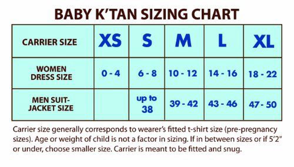 Baby K Tan Size Chart
