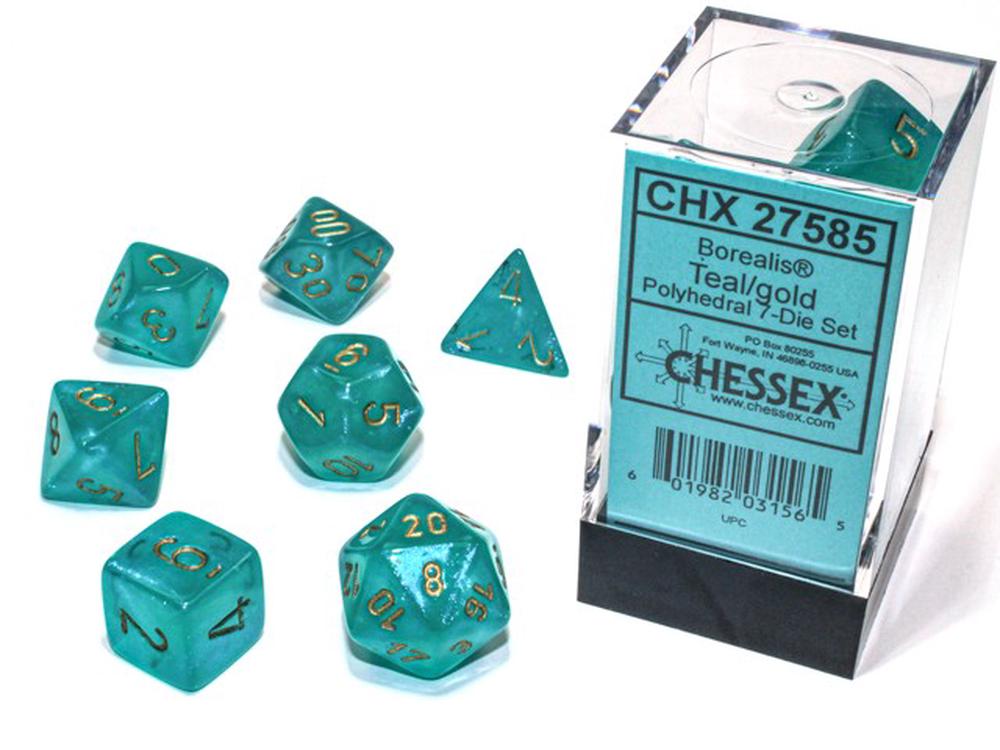Chessex Borealis Polyhedral Luminary 7-Die Set (Teal/Gold) by Chessex - ISBN: 0601982031565