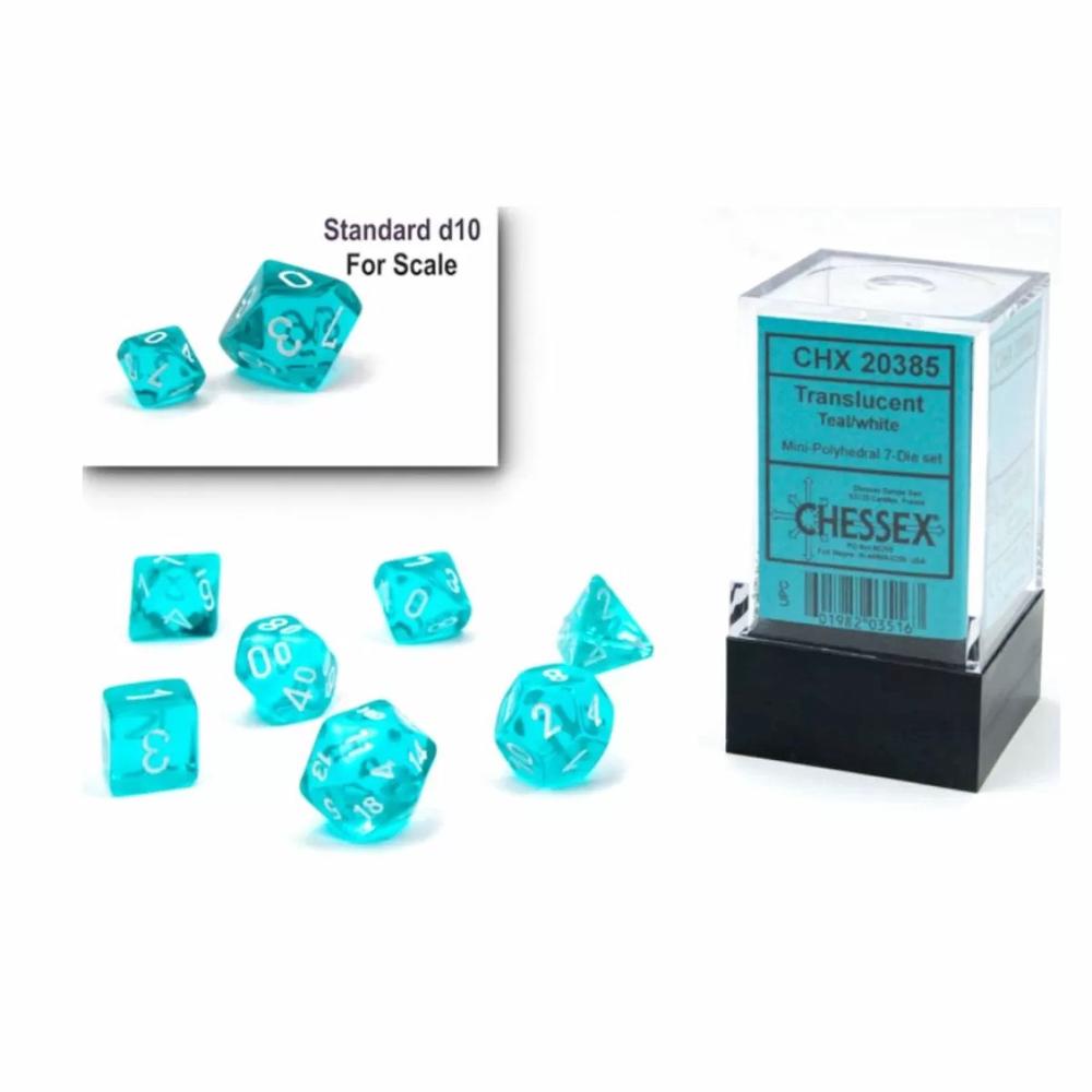 Chessex Translucent Mini Die Set, 7 Piece (Teal/White), 0601982035167