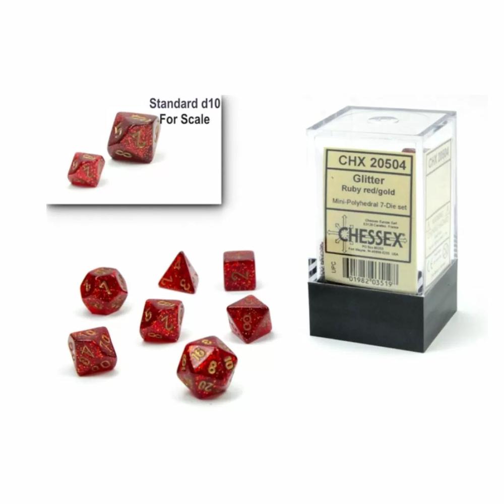 Chessex Glitter Mini Die Set, 7 Piece (Ruby Red/Gold) by Chessex - ISBN: 0601982035198