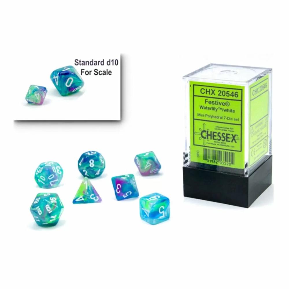 Chessex Festive Mini Die Set, 7 Piece (Waterlily/White), 0601982035204