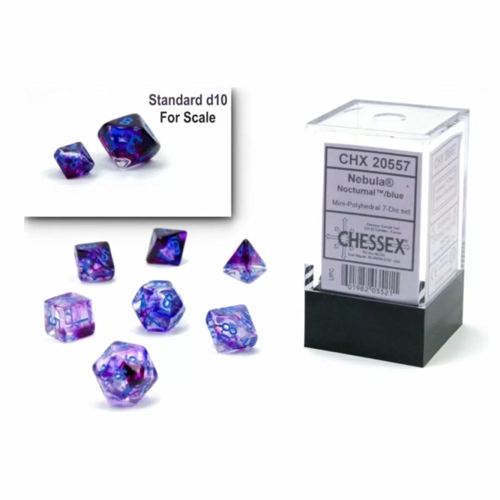 Chessex Nebula Mini Die Set, 7 Piece (Nocturnal/Blue Luminary), 0601982035211