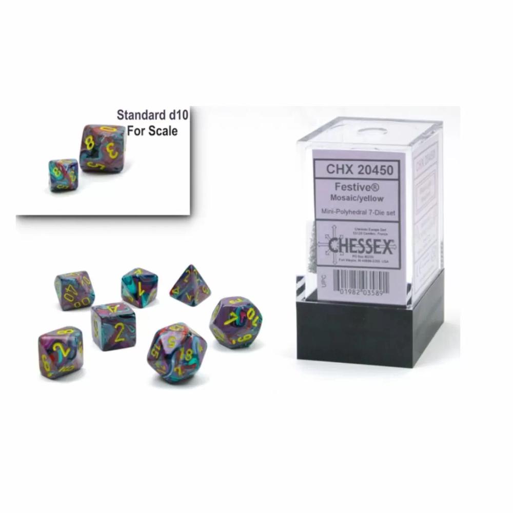 Chessex Festive Mini Die Set, 7 Piece (Mosaic/Yellow), 0601982035891