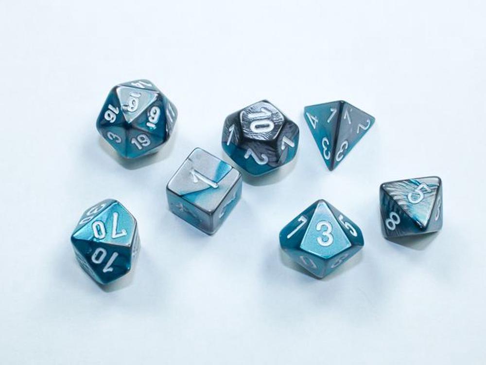 Chessex Gemini Mini 7-Die Set (Steel-Teal/White), 0601982037871