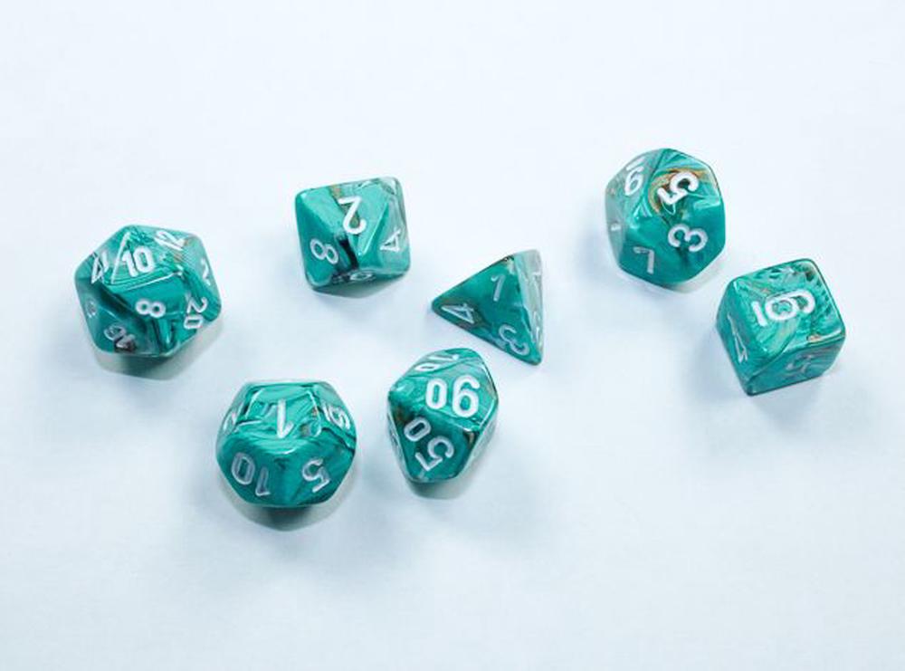 Chessex Marble Mini 7-Die Set (Oxi-Copper/White), 0601982038359