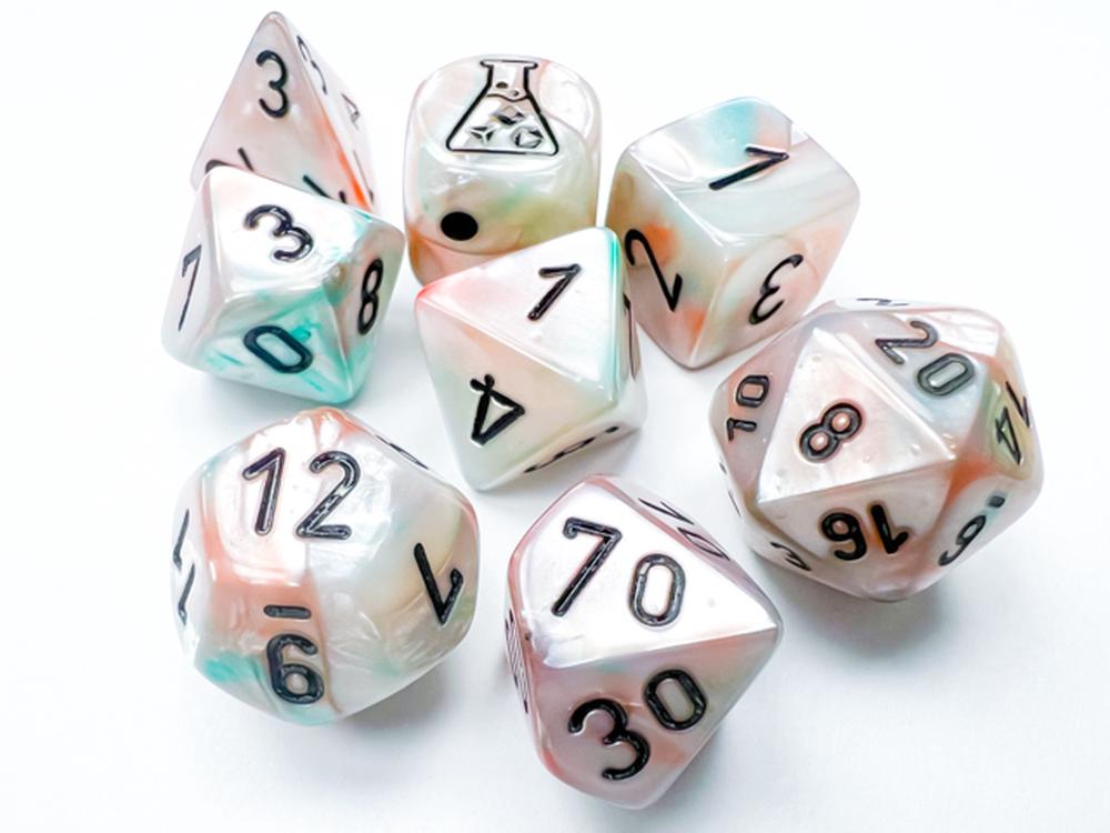 Polyhedral Lab Dice - 7D Lustrous Luminary Polyhedral Set (Sea Shell/Black) w/ Bonus Die, 0601982038519