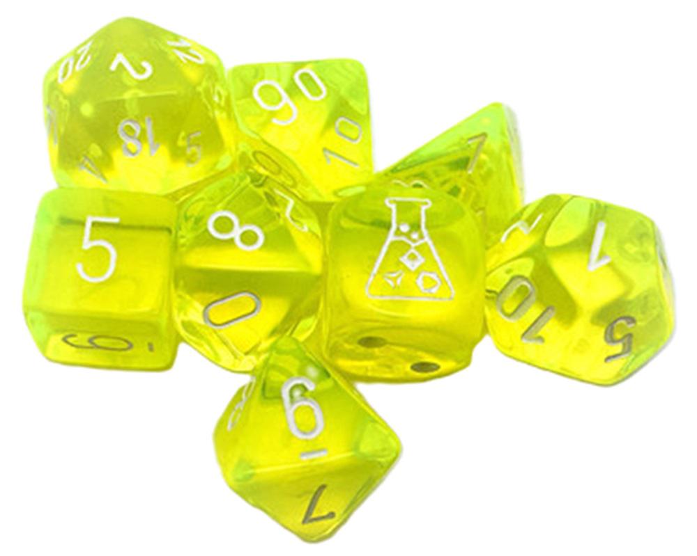 Chessex Polyhedral Lab Dice - 7D Translucent Polyhedral (Neon Yellow/White) w/ Bonus Die, 0601982040314
