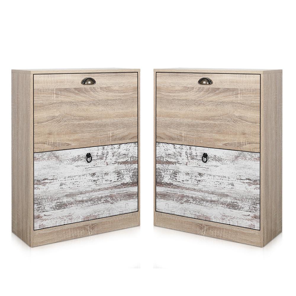 HelloFurniture Luka Shoe 2 Drawer (White Washed and Oak), Set