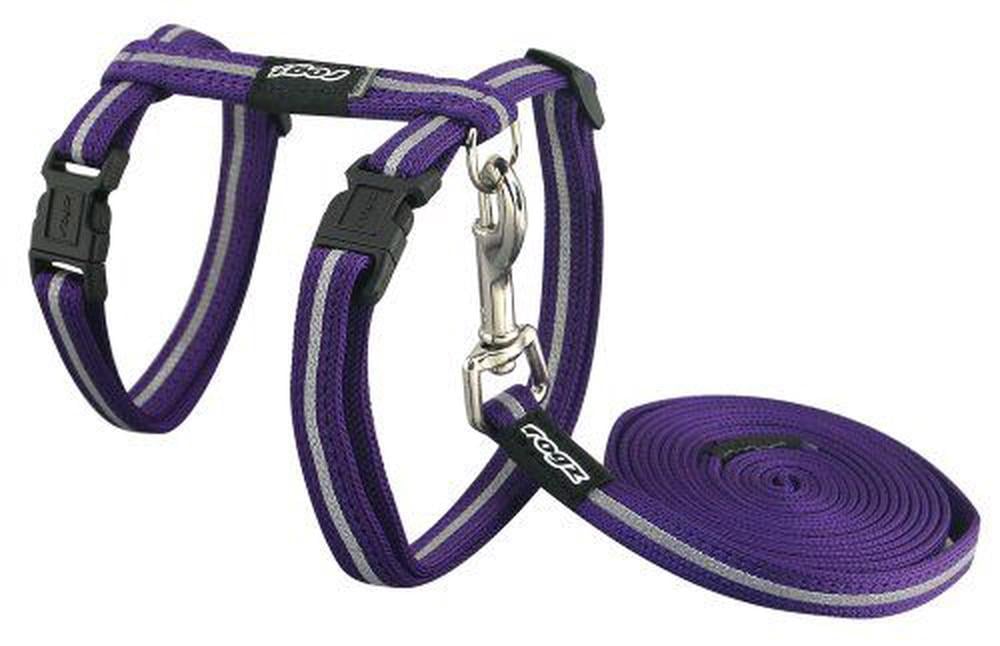 Rogz Reflective Nylon Cat Leash & Harness Combination Set (Purple ...