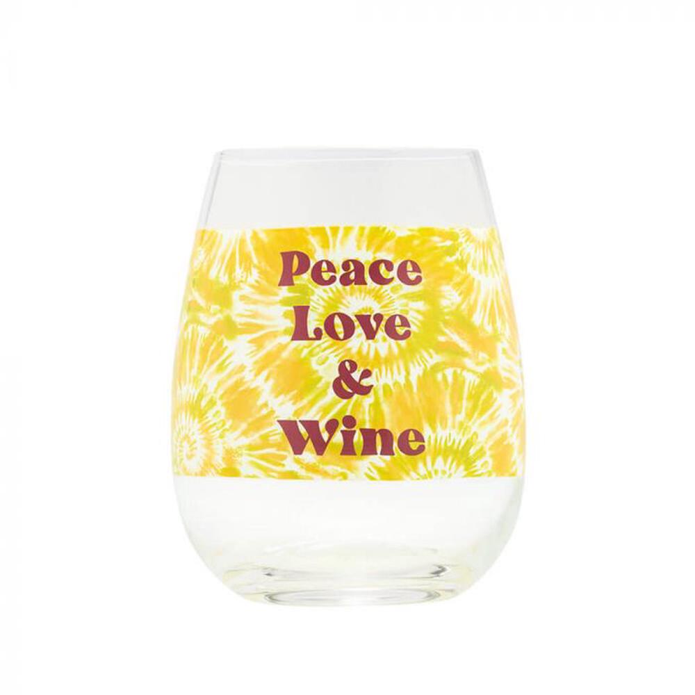 Blurred Peace Love & Wine Tie Dye Wine Glass, 0672649152299