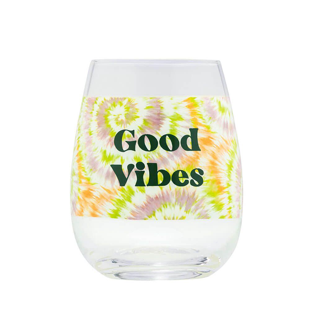 Blurred Good Vibes Tie Dye Wine Glass, 0672649152312