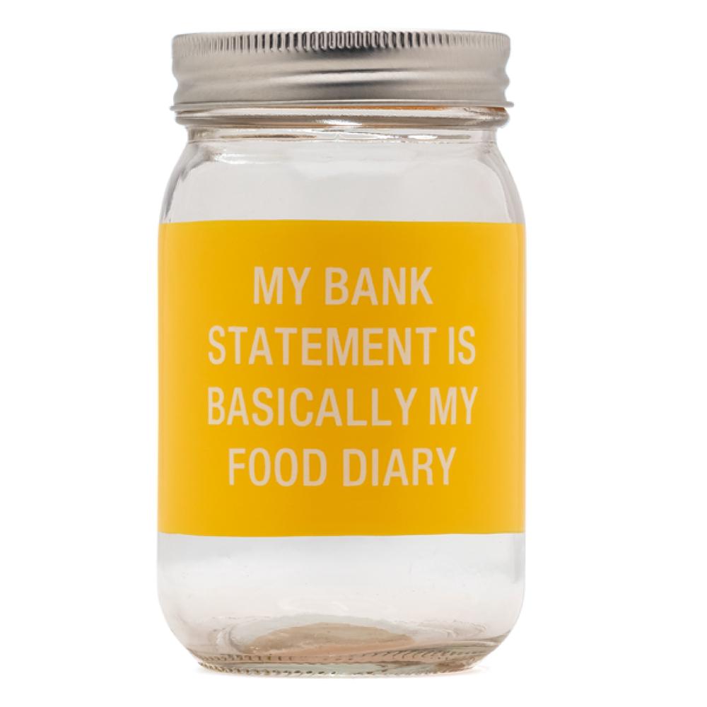 Glass Jar Money Bank: Food Diary, 0672649292278