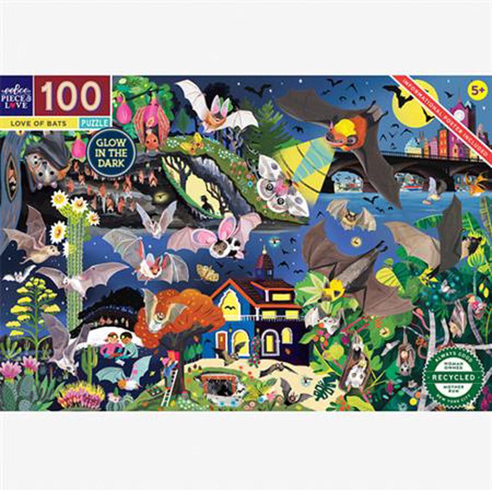 eeBoo Love for Bats Glow Jigsaw Puzzle, 100 Piece, 0689196512919